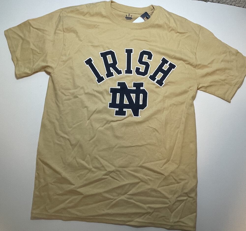 Notre Dame T Shirt Mens M NWT Fighting Irish Gold 100% Cotton
